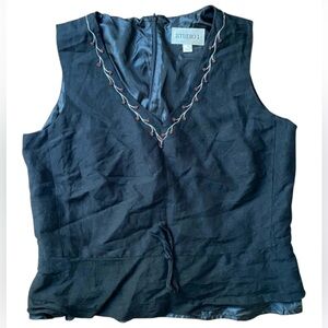 studio 1 black double lined tank with floral embroidery and beading